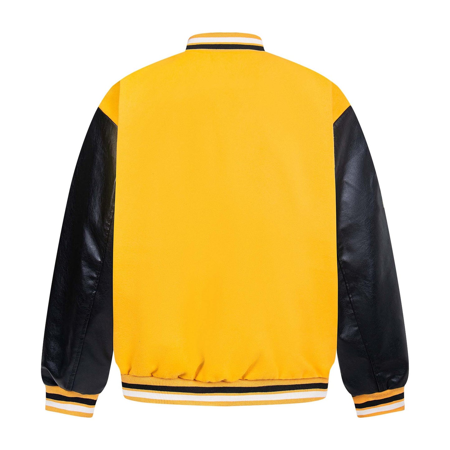 High Street Style Spliced Leather Letter Towel Embroidery Baseball Jacket Unisex Loose