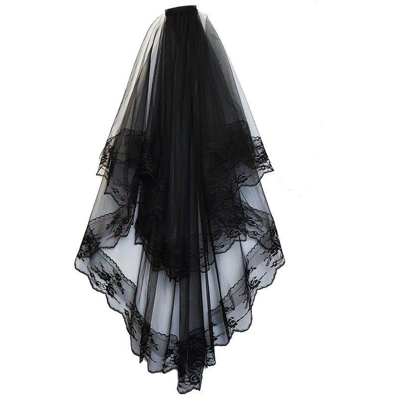 Black Halloween Headdress Lace Short Bridal Veil Vintage Face Cover Wedding Photo White Wedding Veil - Tech Tready