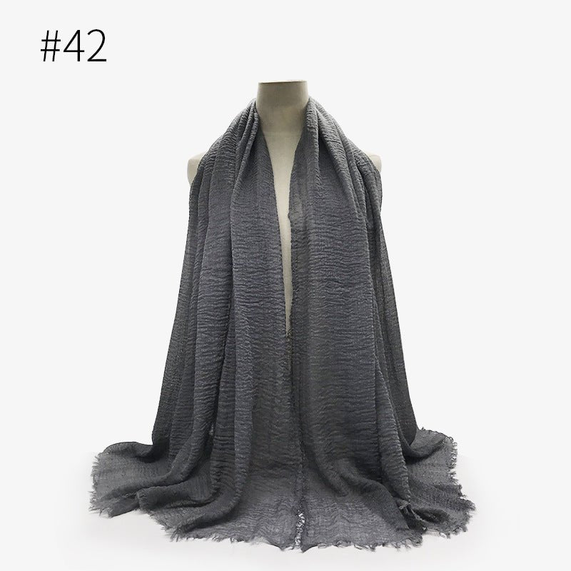 Bubble plain Scarf / cotton scarf fringes women soft solid hijab popular muffler shawls big Pashmina wrap hijab - Tech Tready
