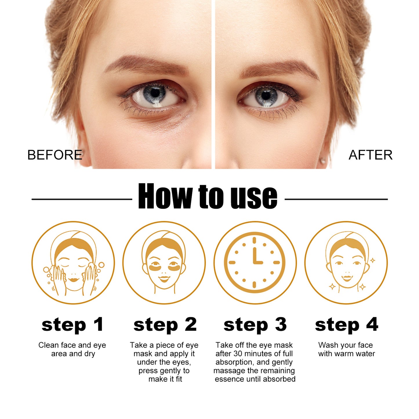Gold Eye Mask Moisturizing Care, Firming Eye Lines Bags
