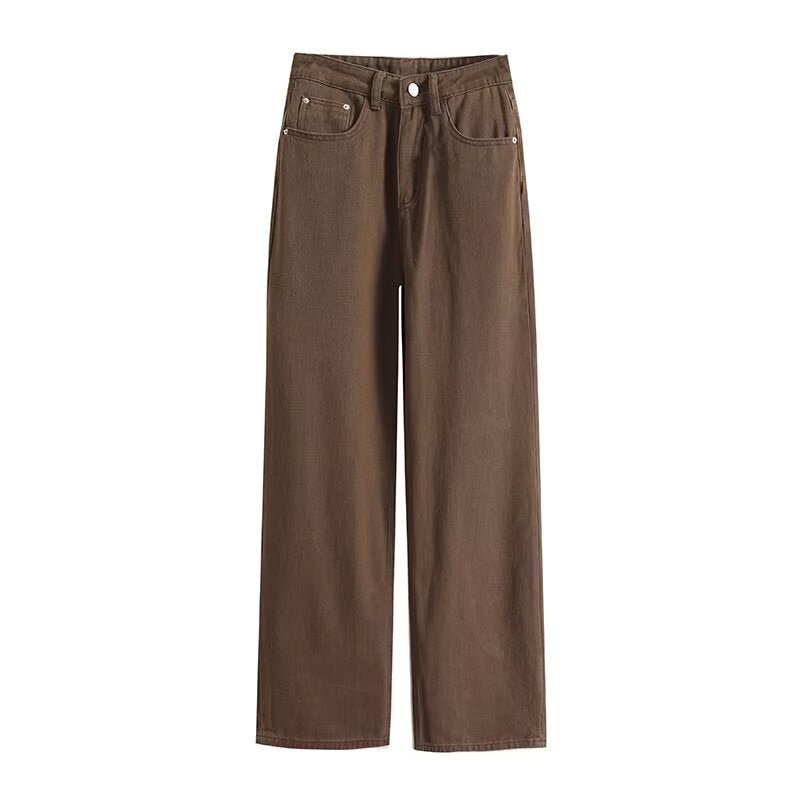 Casual and versatile solid color wide leg jeans for women - FashionTech
