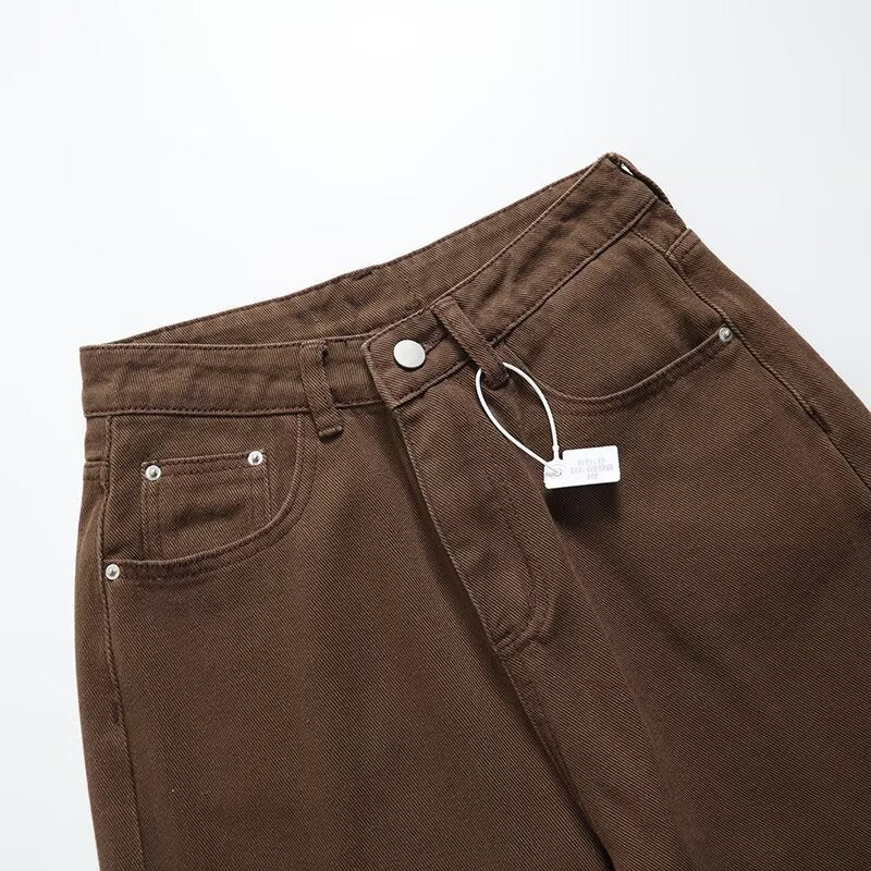 Casual and versatile solid color wide leg jeans for women - FashionTech