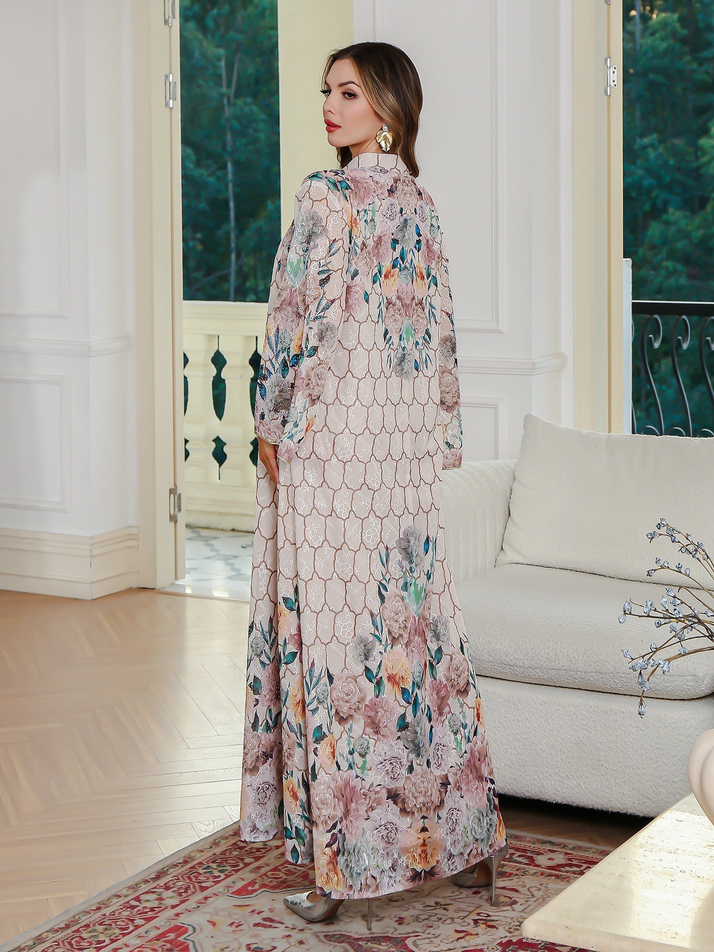 Elegant Embroidered Printed Muslim Long Dress Women's Clothing - FashionTech