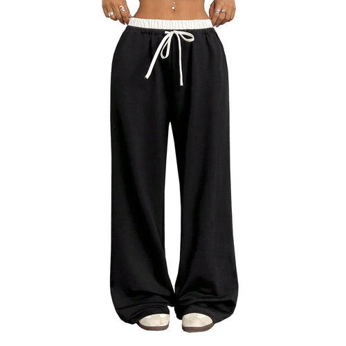 European and American simple straight casual trousers autumn and winter loose and thin elastic waist mopping trousers women - FashionTech