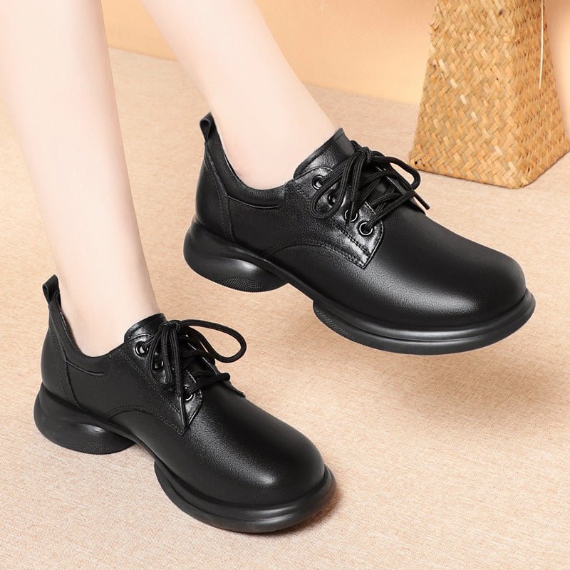 Fashion women's single leather shoes low heel thick heel casual single shoes - FashionTech
