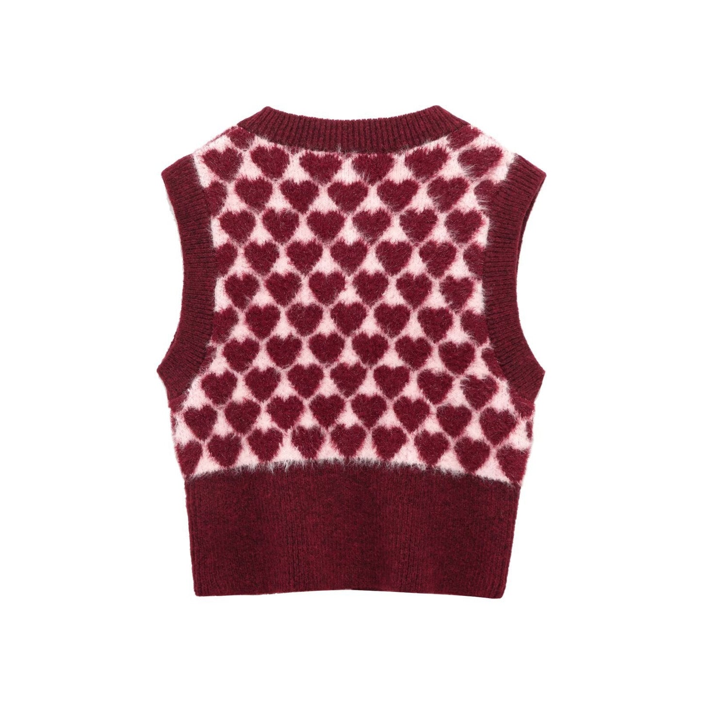 Fashionable heart - shaped pattern jacquard round neck knitted vest - FashionTech