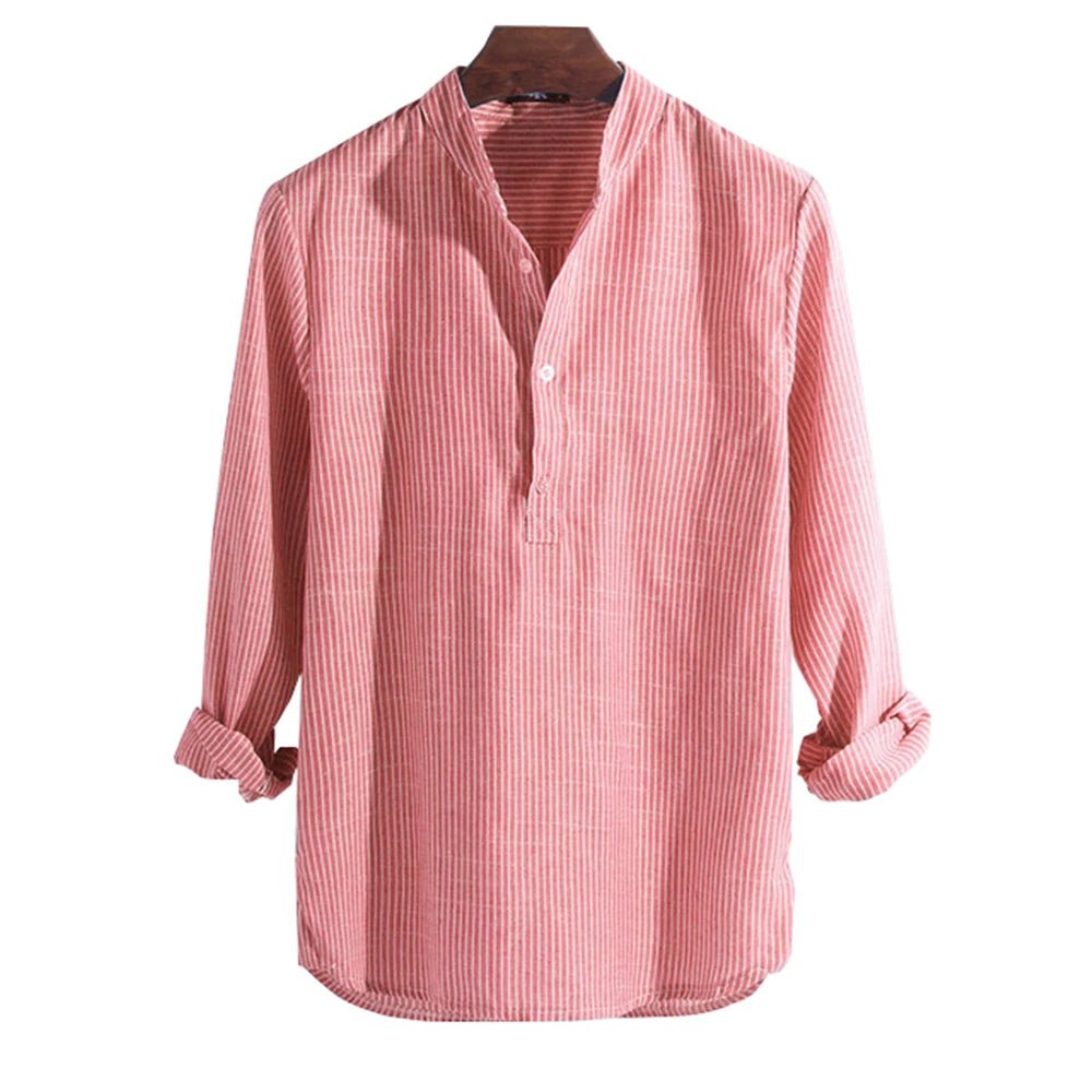 Helisopus New Fashion Spring Summer Casual Men's Shirt Cotton Long Sleeve Striped Slim Fit Stand Collar Shirts S - 5XL - Tech Tready