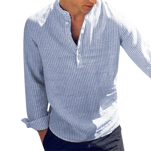 Helisopus New Fashion Spring Summer Casual Men's Shirt Cotton Long Sleeve Striped Slim Fit Stand Collar Shirts S - 5XL - Tech Tready