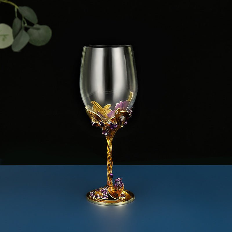 Iris enamel carved red wine glass high footed glass home gift set wine glass - Tech Tready