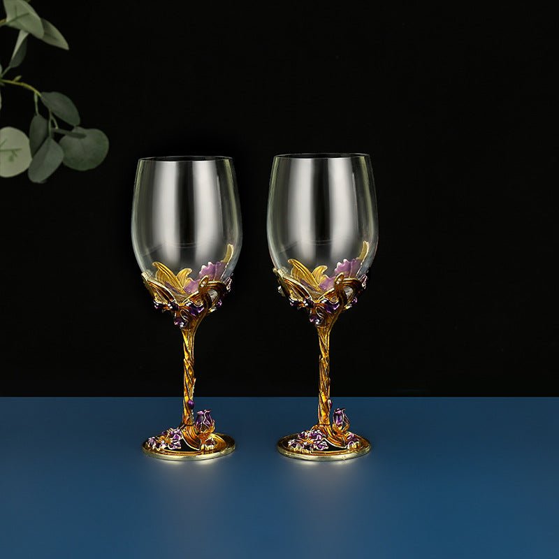 Iris enamel carved red wine glass high footed glass home gift set wine glass - Tech Tready