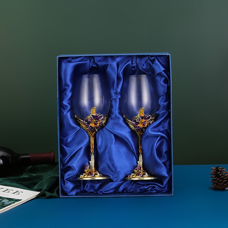 Iris enamel carved red wine glass high footed glass home gift set wine glass - Tech Tready