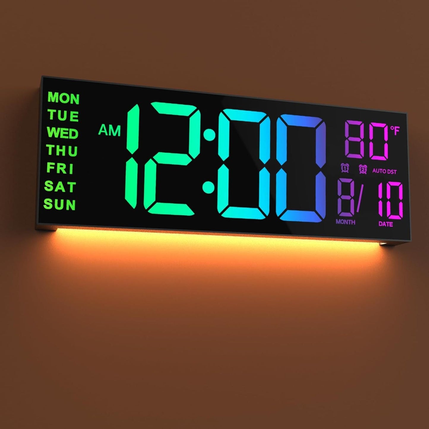 Large Digital Wall Clock with Remote Control Big LED/Dual Alarm/8 RGB Colors Digital Alarm Clock Electronic Watch - FashionTech