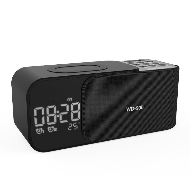 Led Wireless Charging Alarm Clock Fm Radio Bluetooth Speaker With Microphone Temperature Indicator Digital Display Speakers - FashionTech