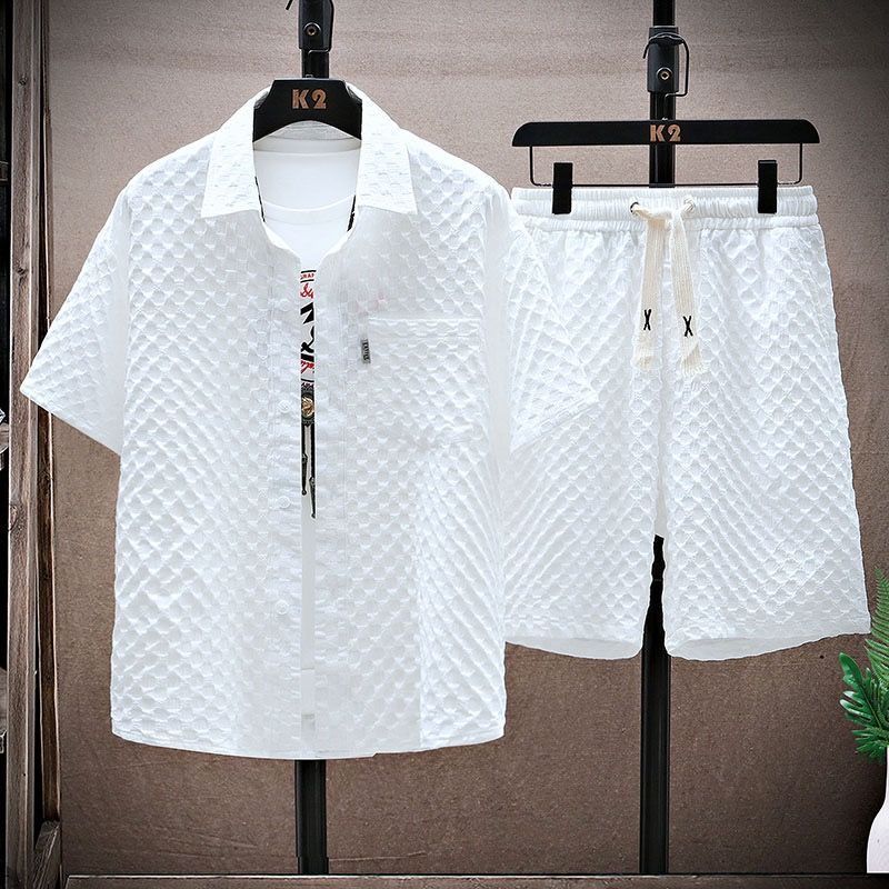 Men's summer suit short sleeved T-shirt shorts sports suit loose casual suit handsome outfit - FashionTech
