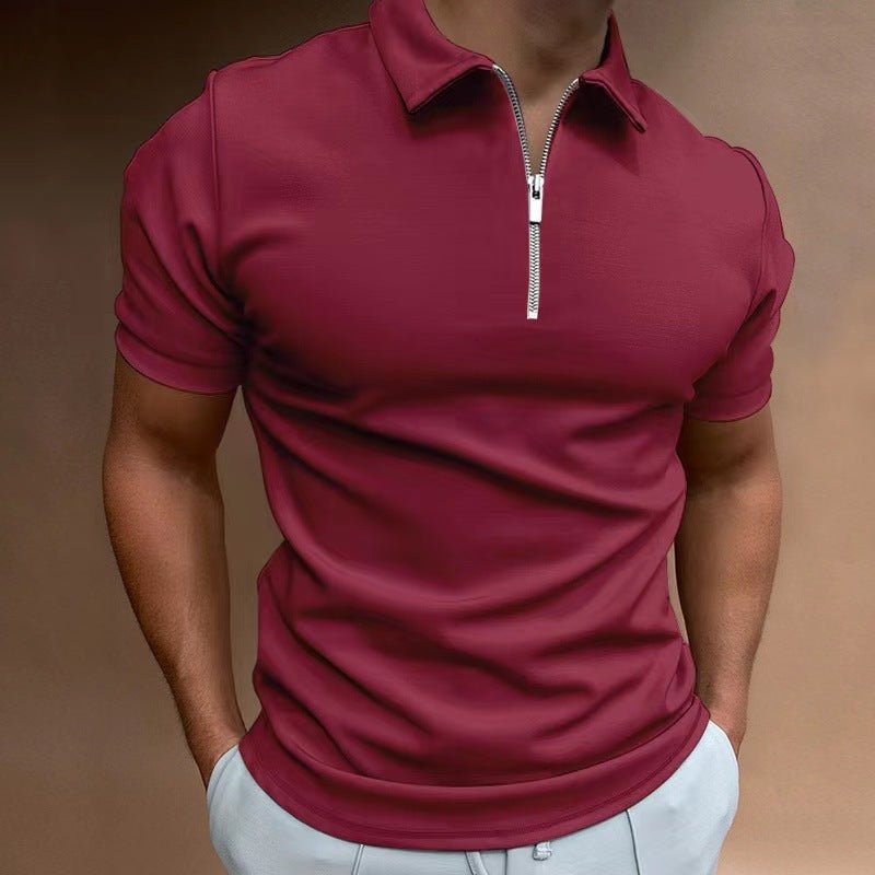 Polo shirt solid color short sleeved lapel T-shirt casual - FashionTech
