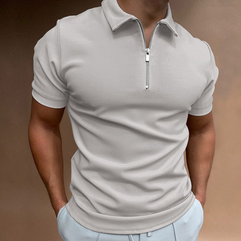 Polo shirt solid color short sleeved lapel T-shirt casual - FashionTech