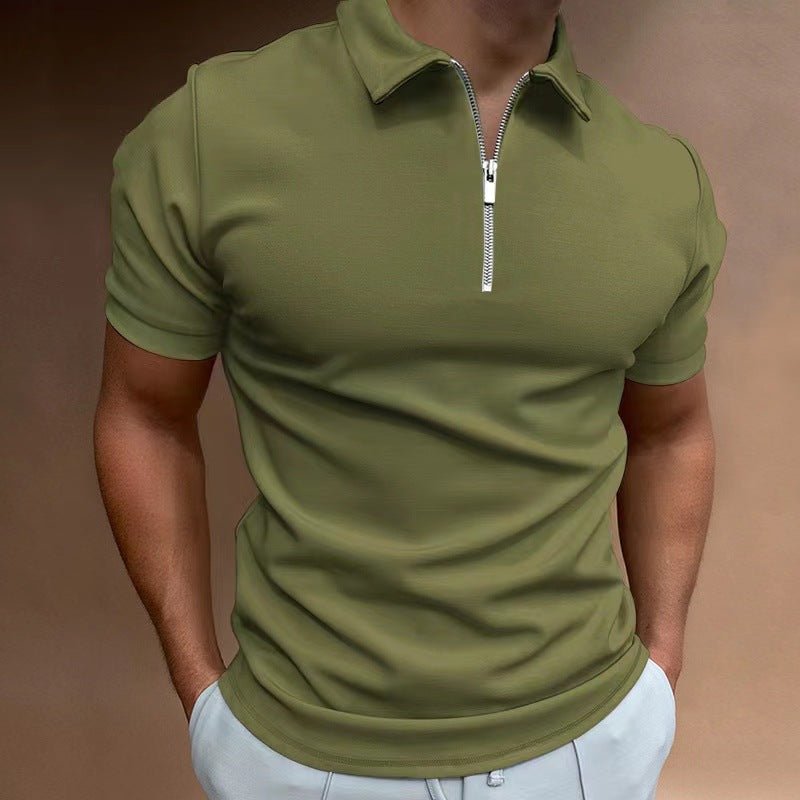 Polo shirt solid color short sleeved lapel T-shirt casual - FashionTech