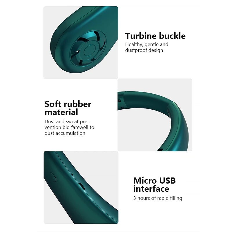 Portable Neck Fan Electric Wearable Cooling FAN USB Rechargeable Air Conditioner - FashionTech