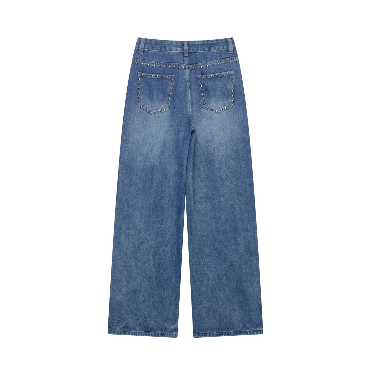 Rivet trimmed long straight leg jeans for women - Tech Tready