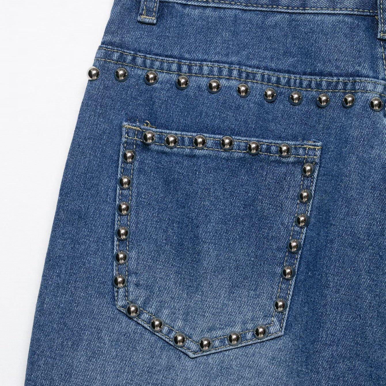 Rivet trimmed long straight leg jeans for women - Tech Tready