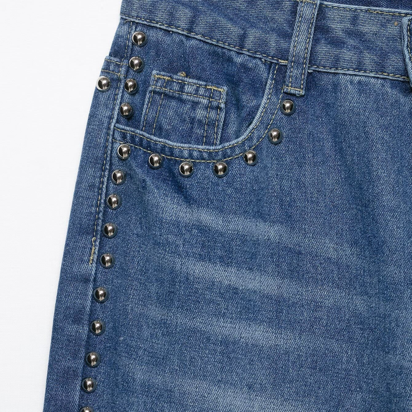 Rivet trimmed long straight leg jeans for women - Tech Tready