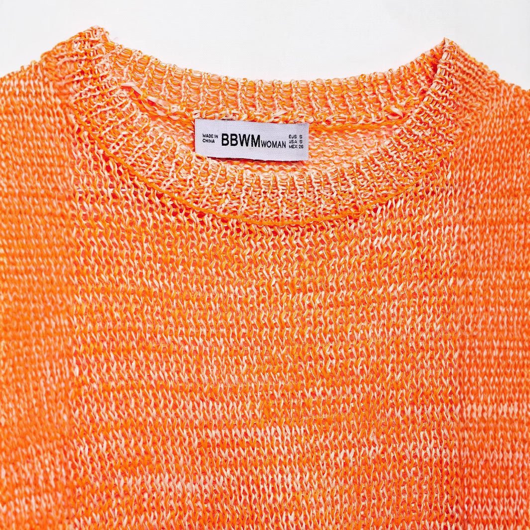 Round neck long sleeved loose knit sweater top for women - FashionTech