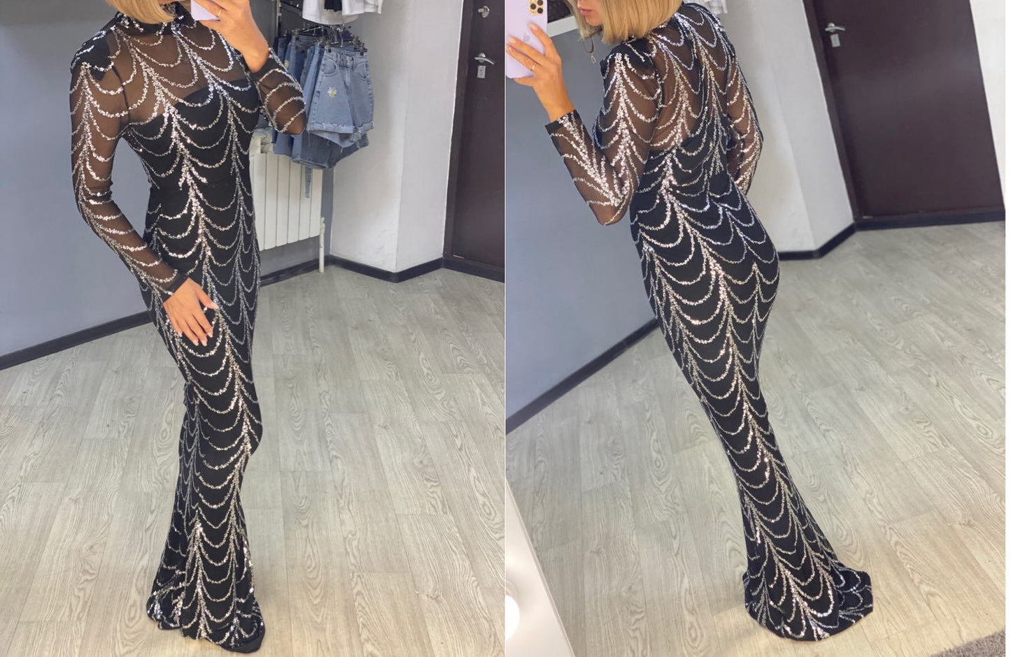 Sequins Women Maxi Dresses Long Sleeve Female Party Dresses - FashionTech