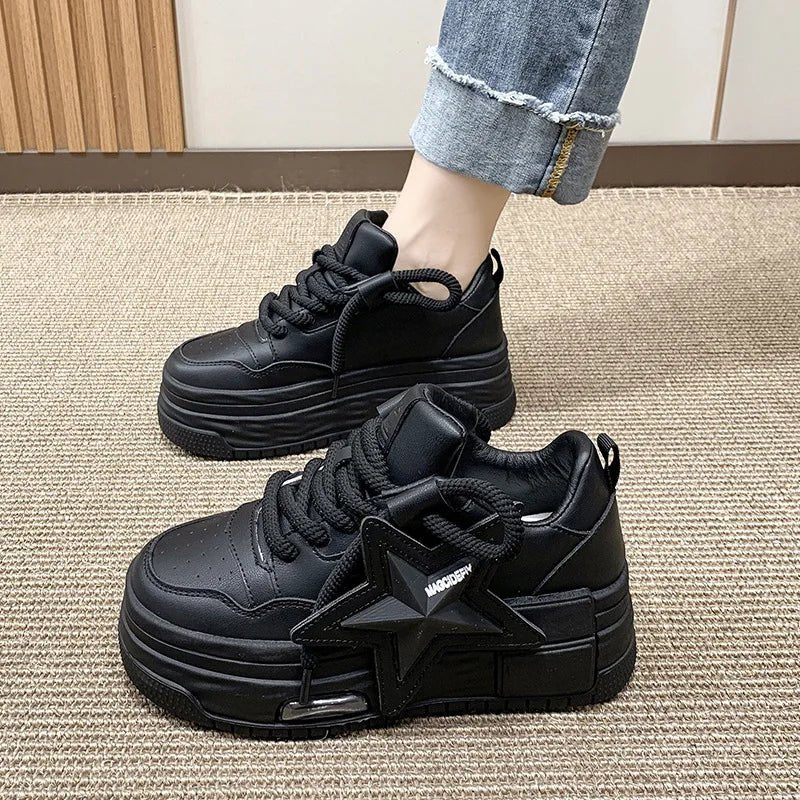 Women Sneakers Platform Casual Sports Shoes Personalized Star Design Vulcanized Shoes Outdoor Running Walking Shoe Female 35 - 40 - Tech Tready