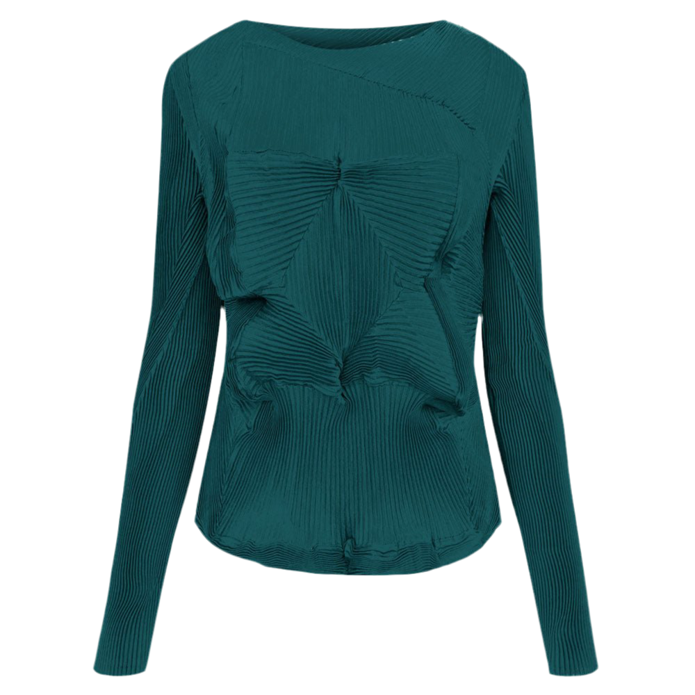 Small-size folding tops New spring round neck irregular solid color long sleeve temperament versatile tops for women
