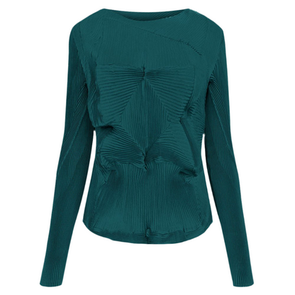Small-size folding tops New spring round neck irregular solid color long sleeve temperament versatile tops for women