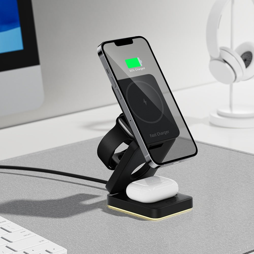 3 in 1 Wireless Charger Magnetic Foldable Charger For iphone charger power Adapter Charging Stand & Holder - FashionTech
