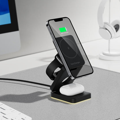 3 in 1 Wireless Charger Magnetic Foldable Charger For iphone charger power Adapter Charging Stand & Holder - FashionTech