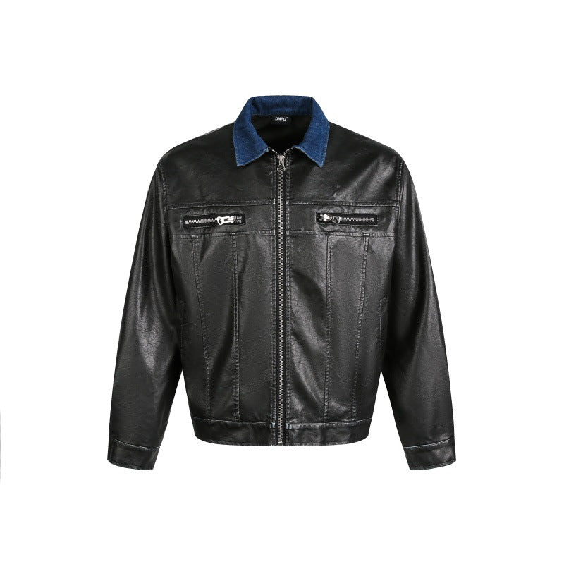 Collar Zipper Design Leather Jacket