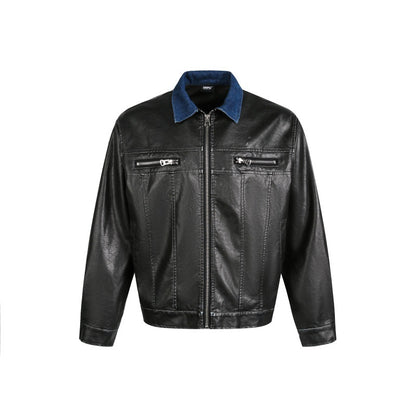Collar Zipper Design Leather Jacket
