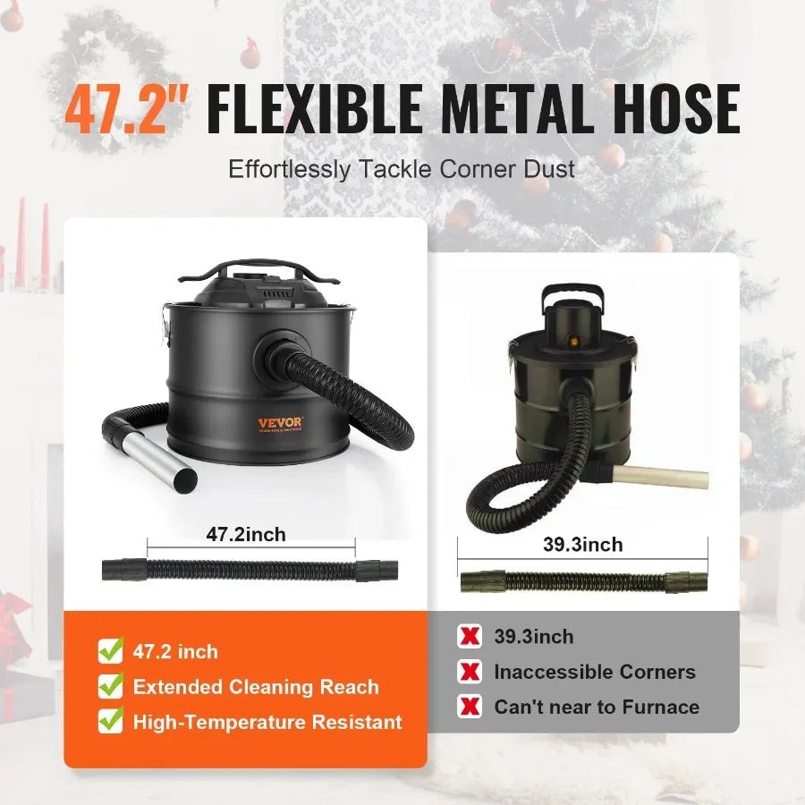 4 Gallon Ash Vacuum Cleaner 1200W Powerful Suction Ash Vac Collector 47.2 in Flexible Hose for Fireplaces Log Burner Grills Pel - FashionTech