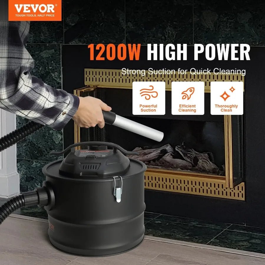 4 Gallon Ash Vacuum Cleaner 1200W Powerful Suction Ash Vac Collector 47.2 in Flexible Hose for Fireplaces Log Burner Grills Pel - FashionTech