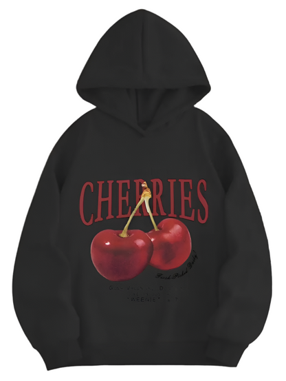Cherry Print Hoodie, Casual Long Sleeve Hoodies Sweatshirt, Women's Clothing