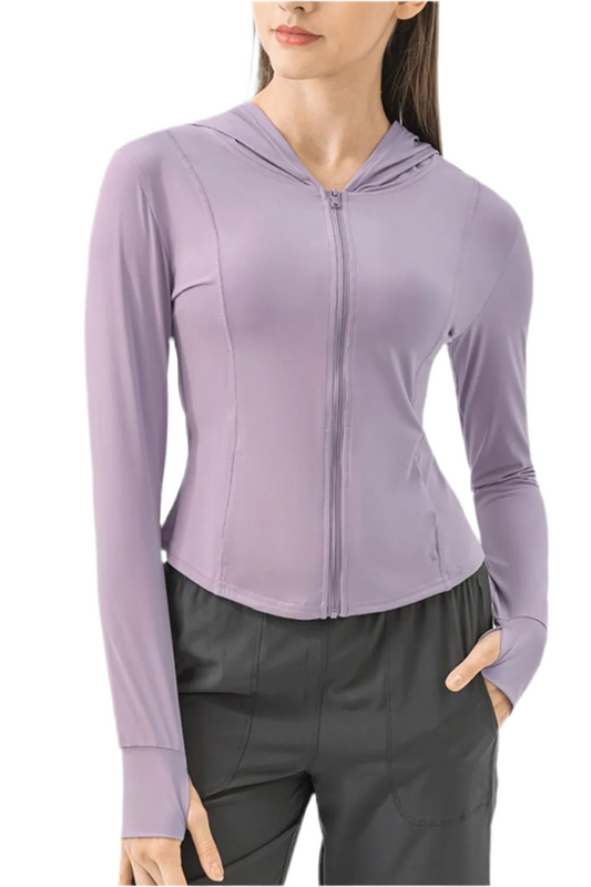 Pocketed Zip Up Hooded Long Sleeve Active Outerwear