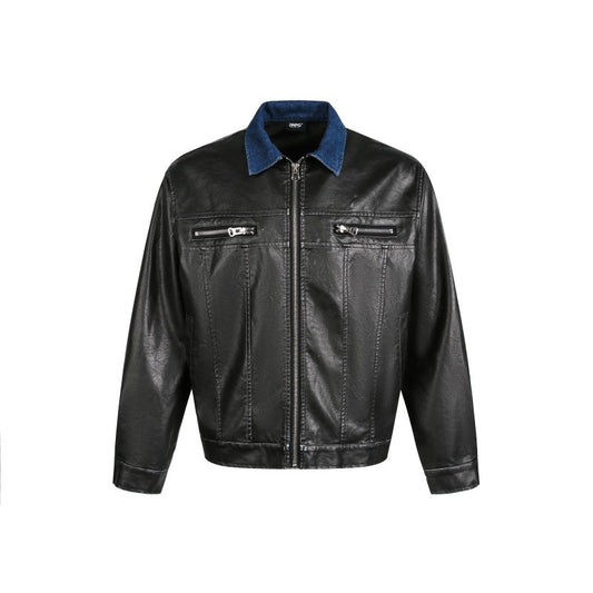 Collar Zipper Design Leather Jacket