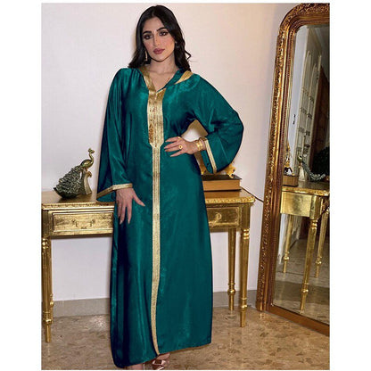 Abaya Jalabiya Hooded Maxi Dress Long Sleeve Islam Muslim Women Moroccan Kaftan ArabTurkey Robe Champagne White Green - Tech Tready