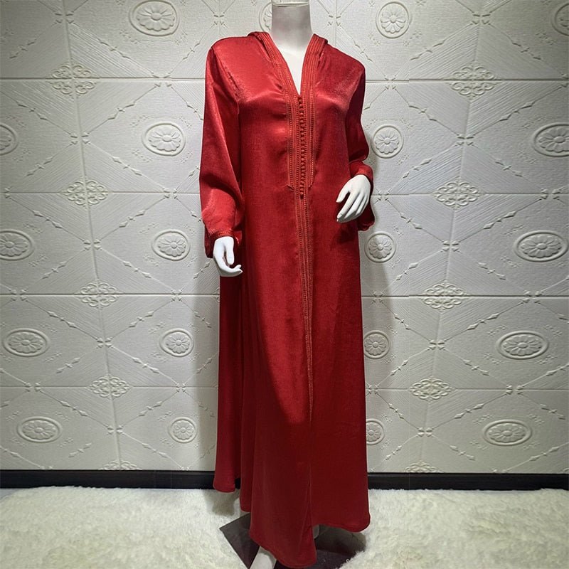 Abaya Jalabiya Hooded Maxi Dress Long Sleeve Islam Muslim Women Moroccan Kaftan ArabTurkey Robe Champagne White Green - Tech Tready