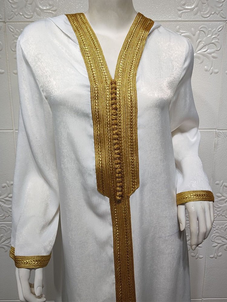 Abaya Jalabiya Hooded Maxi Dress Long Sleeve Islam Muslim Women Moroccan Kaftan ArabTurkey Robe Champagne White Green - Tech Tready