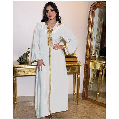 Abaya Jalabiya Hooded Maxi Dress Long Sleeve Islam Muslim Women Moroccan Kaftan ArabTurkey Robe Champagne White Green - Tech Tready