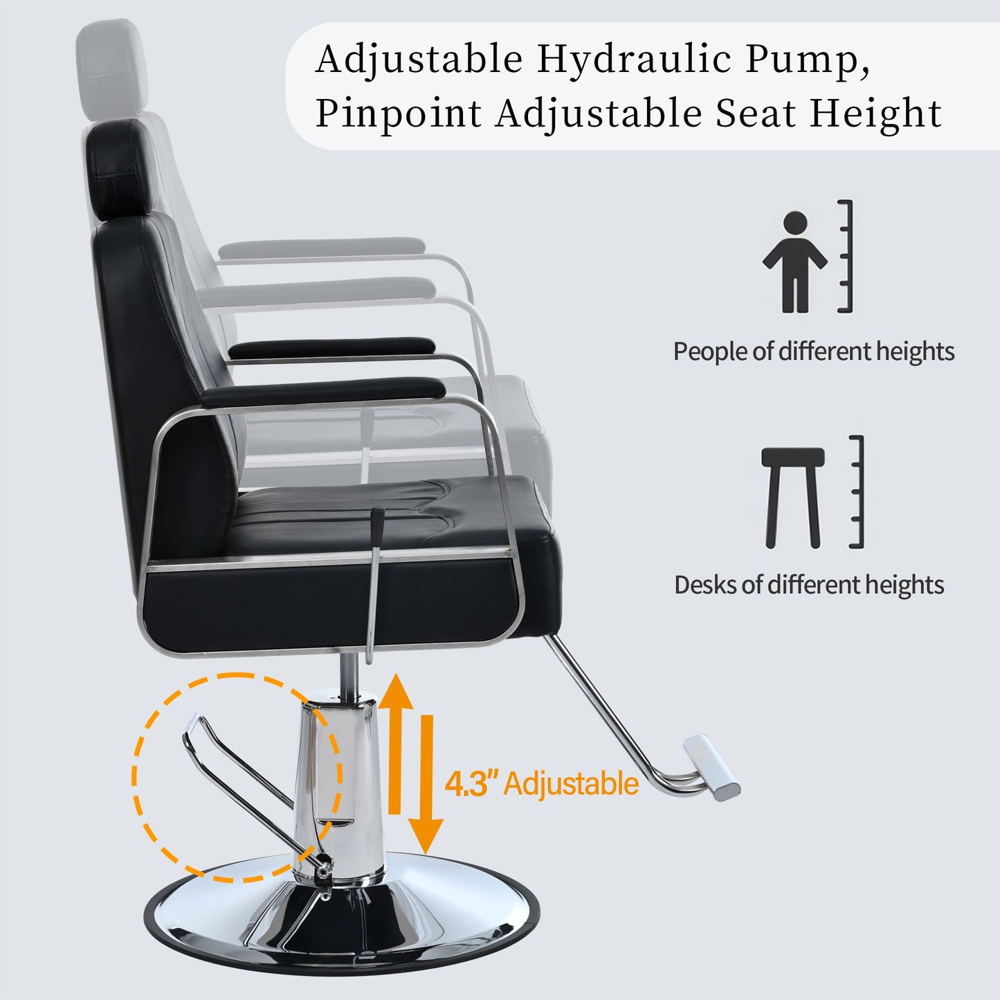 Advanced reclining hair salon chair with heavy - duty hydraulic pump, 360 ° rotation, maximum weight capacity of 400 pounds, bla - Tech Tready