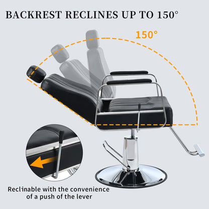 Advanced reclining hair salon chair with heavy - duty hydraulic pump, 360 ° rotation, maximum weight capacity of 400 pounds, bla - Tech Tready