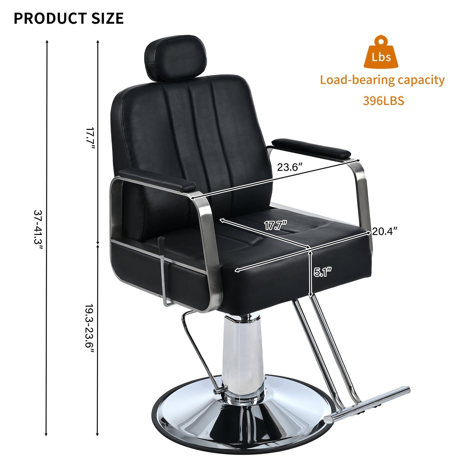 Advanced reclining hair salon chair with heavy - duty hydraulic pump, 360 ° rotation, maximum weight capacity of 400 pounds, bla - Tech Tready