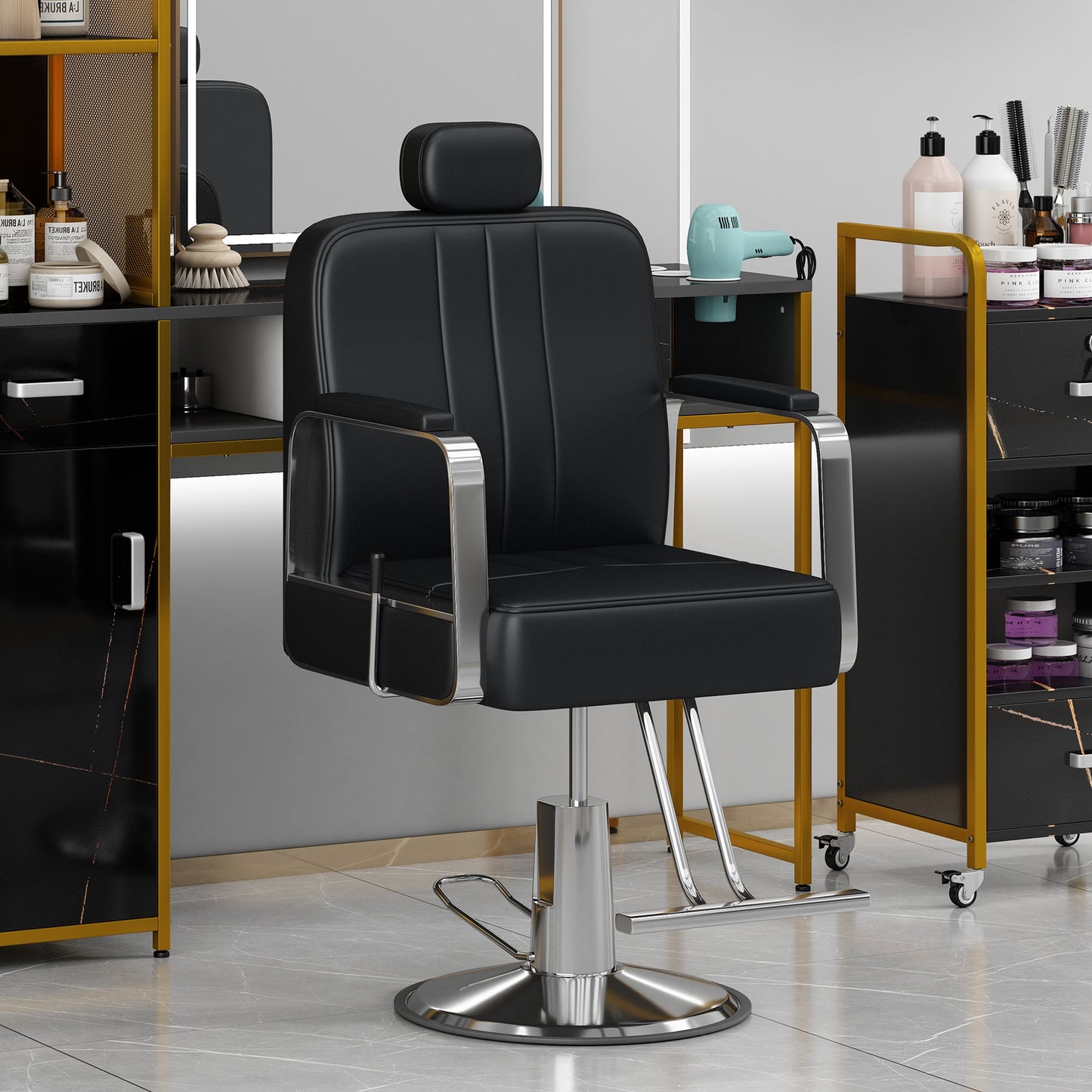 Advanced reclining hair salon chair with heavy - duty hydraulic pump, 360 ° rotation, maximum weight capacity of 400 pounds, bla - Tech Tready