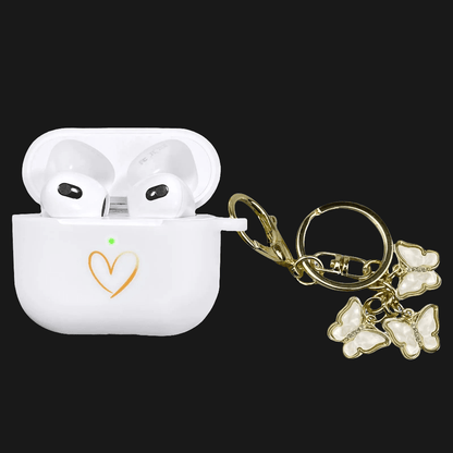 AIIEKZ Compatible with AirPods 3 Case Cover 2021 Soft Silicone Case with Gold Heart Pattern for AirPods 3rd Generation Case with Cute Butterfly Keychain for Girls Women (White) - Tech Tready