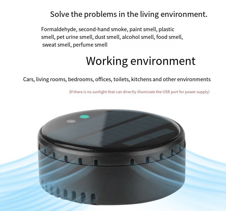 Air purifier for both home and car use solar powered negative ion formaldehyde and odor removal disinfection and purification device - Tech Tready