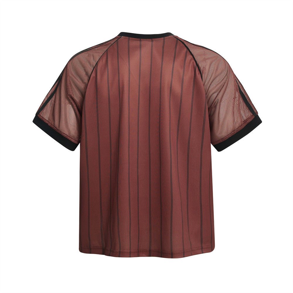 Athletic Short Sleeve T-Shirt Men's Jersey INS European and American Style Thin Breathable Mesh Color Block Vertical Striped Casual Top - FashionTech